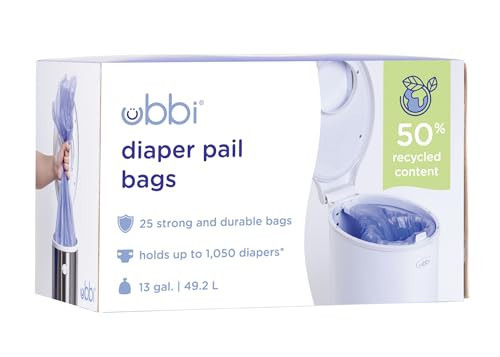 Ubbi Diaper Pail Plastic Bags, Disposable Baby Waste Bags, Single Pack, 25 Count, 13-Gallon Bags | Amazon (US)