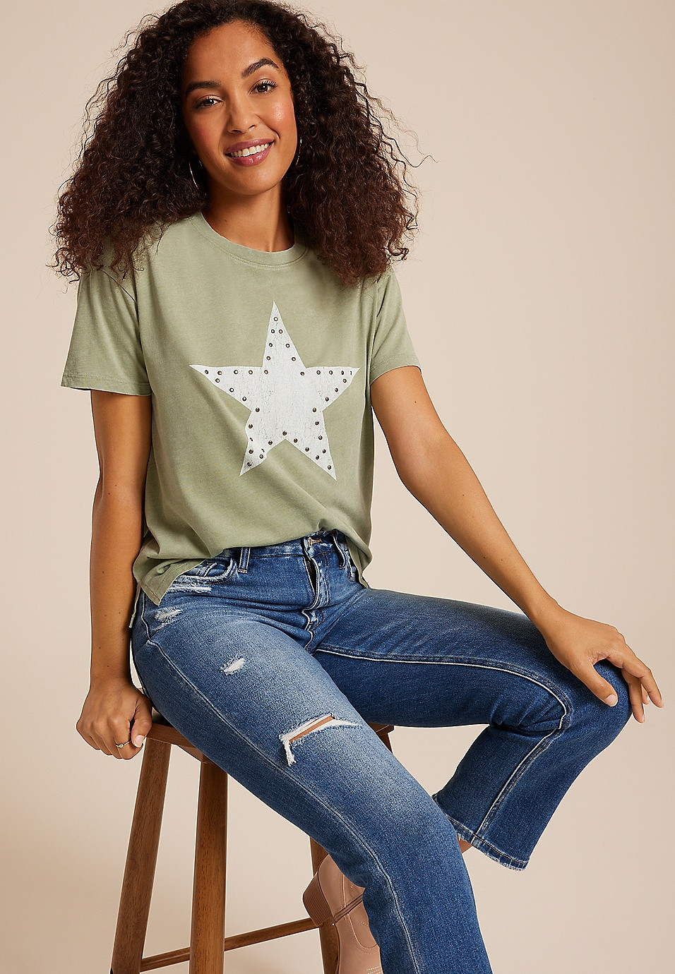 Studded Star Relaxed Fit Graphic Tee | Maurices