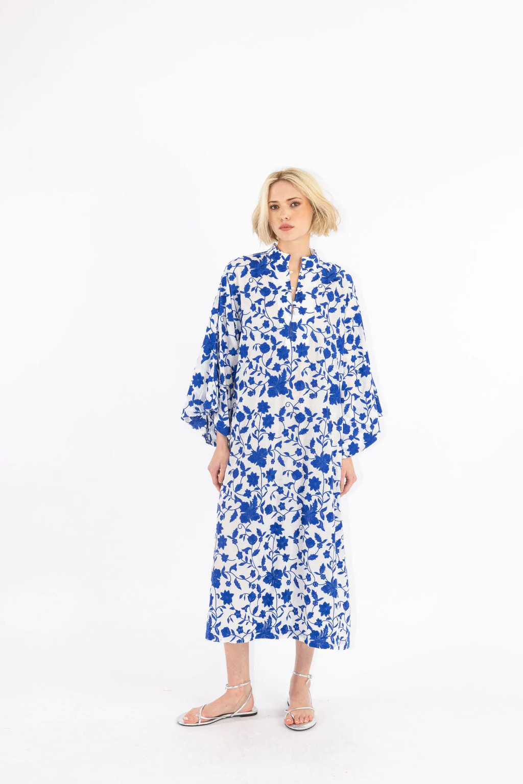cobalt embroidery cotton maxi caftan | La Vie Style House