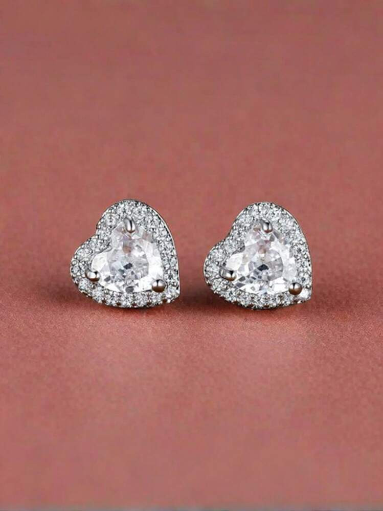 1pair Simple And Delicate Multicolored Heart-Shaped Stud Earrings, Perfect Gift For Wife Or Daughter (Note: Copper Material Is Relatively Soft, Ear Needles Can Be Straightened By Bending Them Gently) Valentines | SHEIN