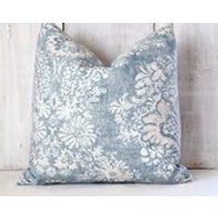 Faded Floral Pillow  Denim Blue Damask Pillow Cover  Blue and Beige Damask  Blue Floral Pillow Cover  Blue and Tan Throw Pillow | Etsy (US)