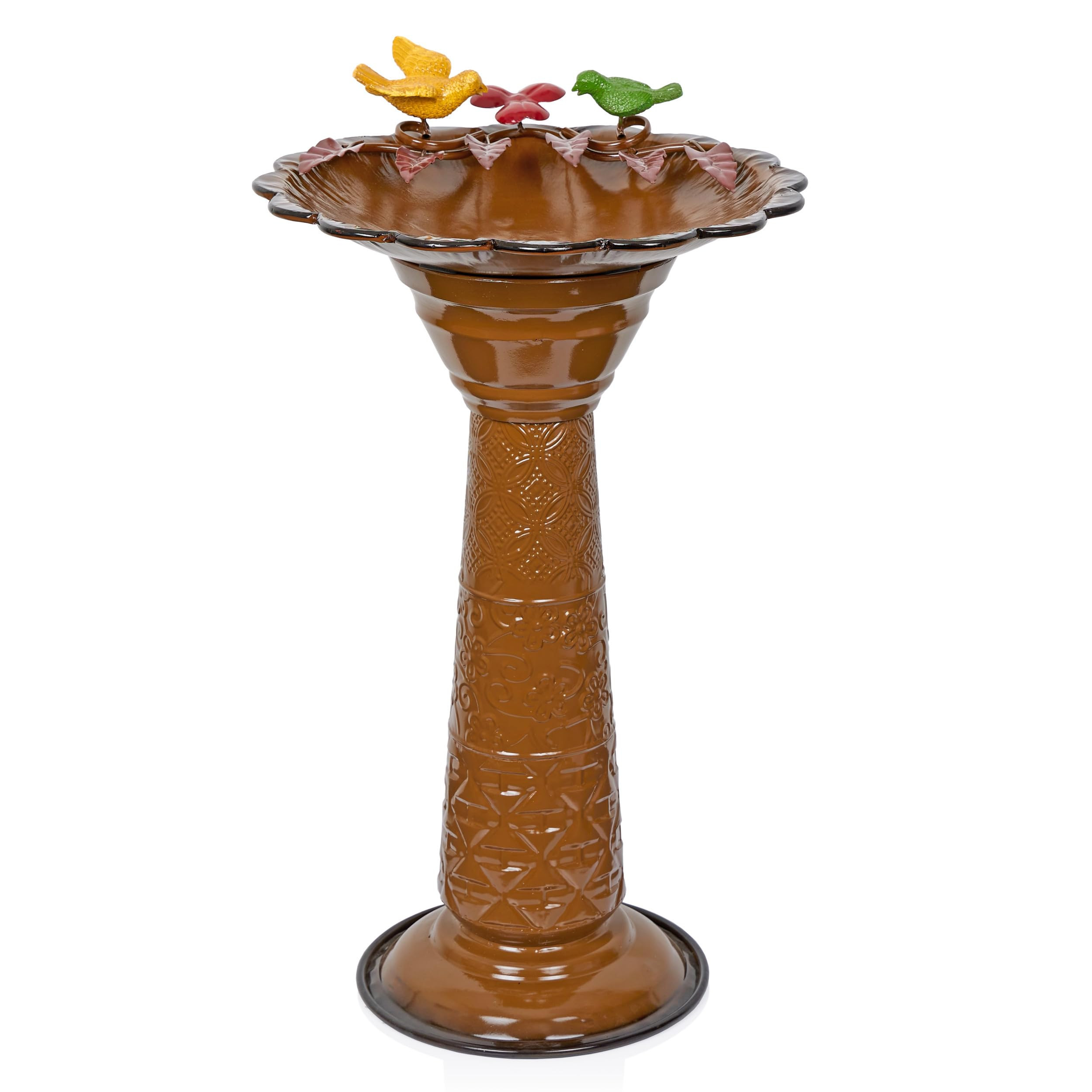 Alpine Corporation ORS112BR Vintage Outdoor Shallow Bowl Metal Pedestal Birdbath with Stand, 28" H, Brown | Amazon (US)