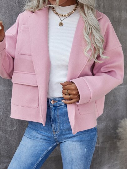 Flap Pocket Drop Shoulder Overcoat | SHEIN