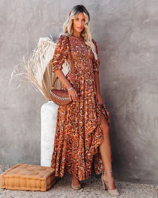 Unseen Beauty Smocked Paisley Maxi Dress | VICI Collection