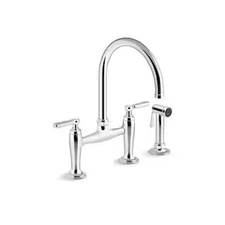 Edalyn By Studio McGee Double-Handle 2-Hole Bridge Kitchen Faucet With Side Sprayer in Polished Chrome | The Home Depot