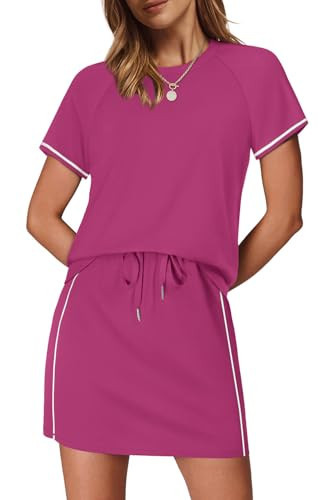 Sampeel Summer Sets Women 2 Piece Outfits Skirt Set Conjuntos De 2 Piezas para Mujer Two Piece Lounge Sets Travel Outfits Athletic Clothing Hotpink 2XL | Amazon (US)