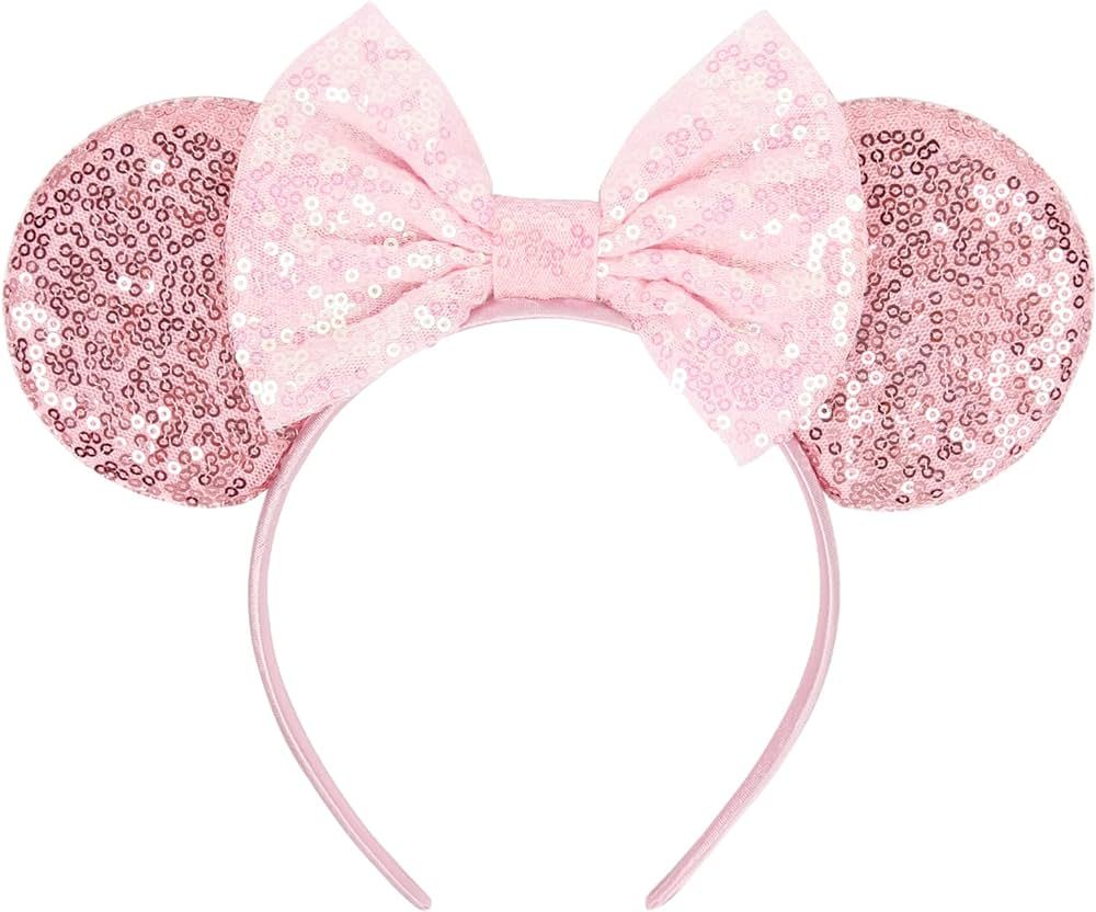 WOVOWOVO Mouse Ears Headbands for Women Girls Sparkle Bow Hairbands Halloween Christmas for Cospl... | Amazon (US)