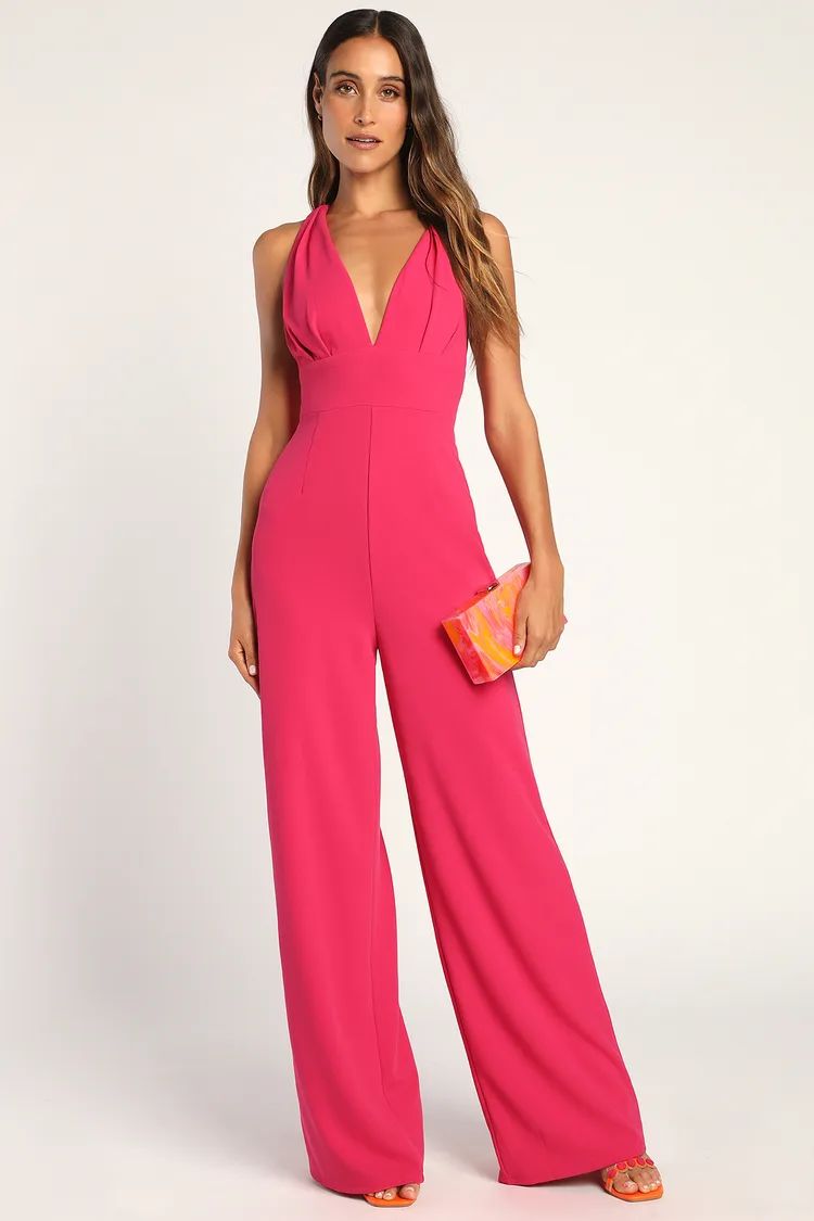 Signature Style Hot Pink Twist-Back Wide-Leg Jumpsuit | Lulus (US)