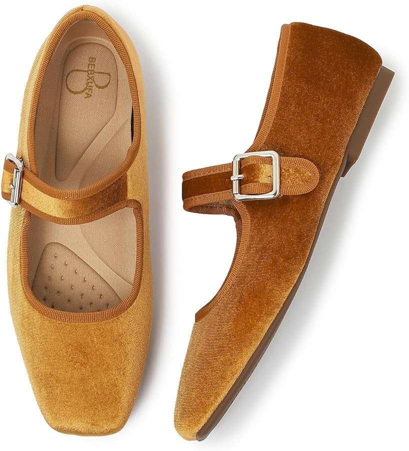 Women's Square Toe Ballet Flats - Mary Jane Shoes with Adjustable Strap, Slip On Comfortable Work... | Amazon (US)
