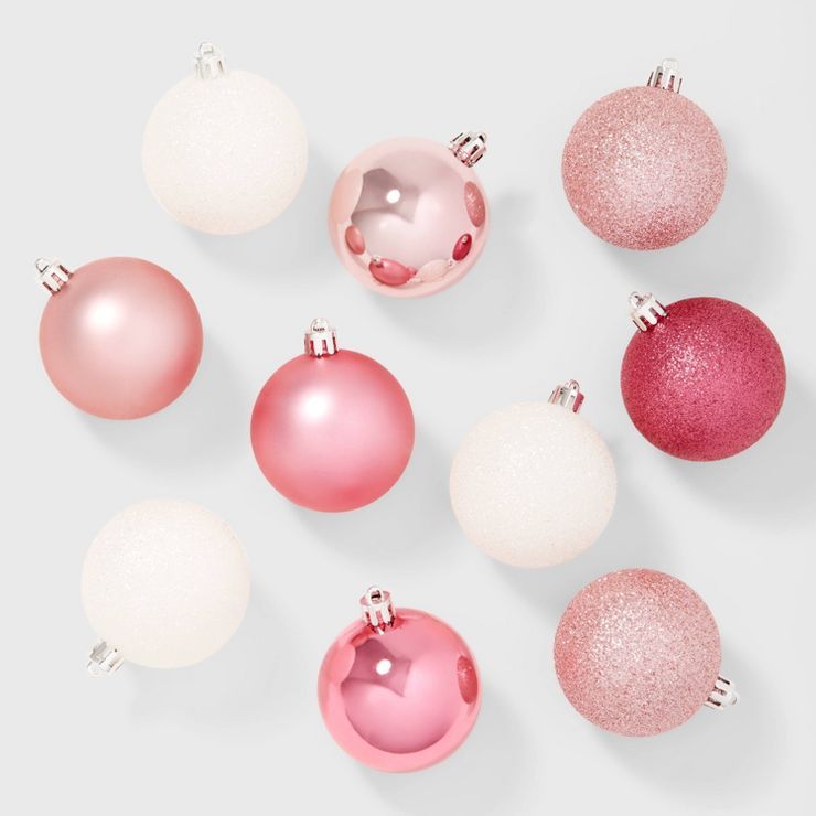50ct Shatter-Resistant Round Christmas Tree Ornament Set Pink/White - Wondershop&#8482; | Target