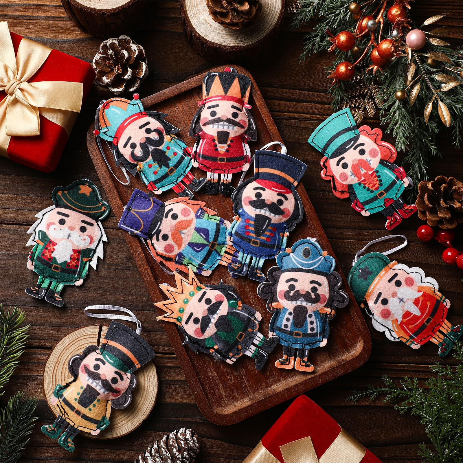 24 Pcs Christmas Felt Nutcracker Ornaments Hanging Miniature Nutcrackers Figures Christmas Tree O... | Amazon (US)