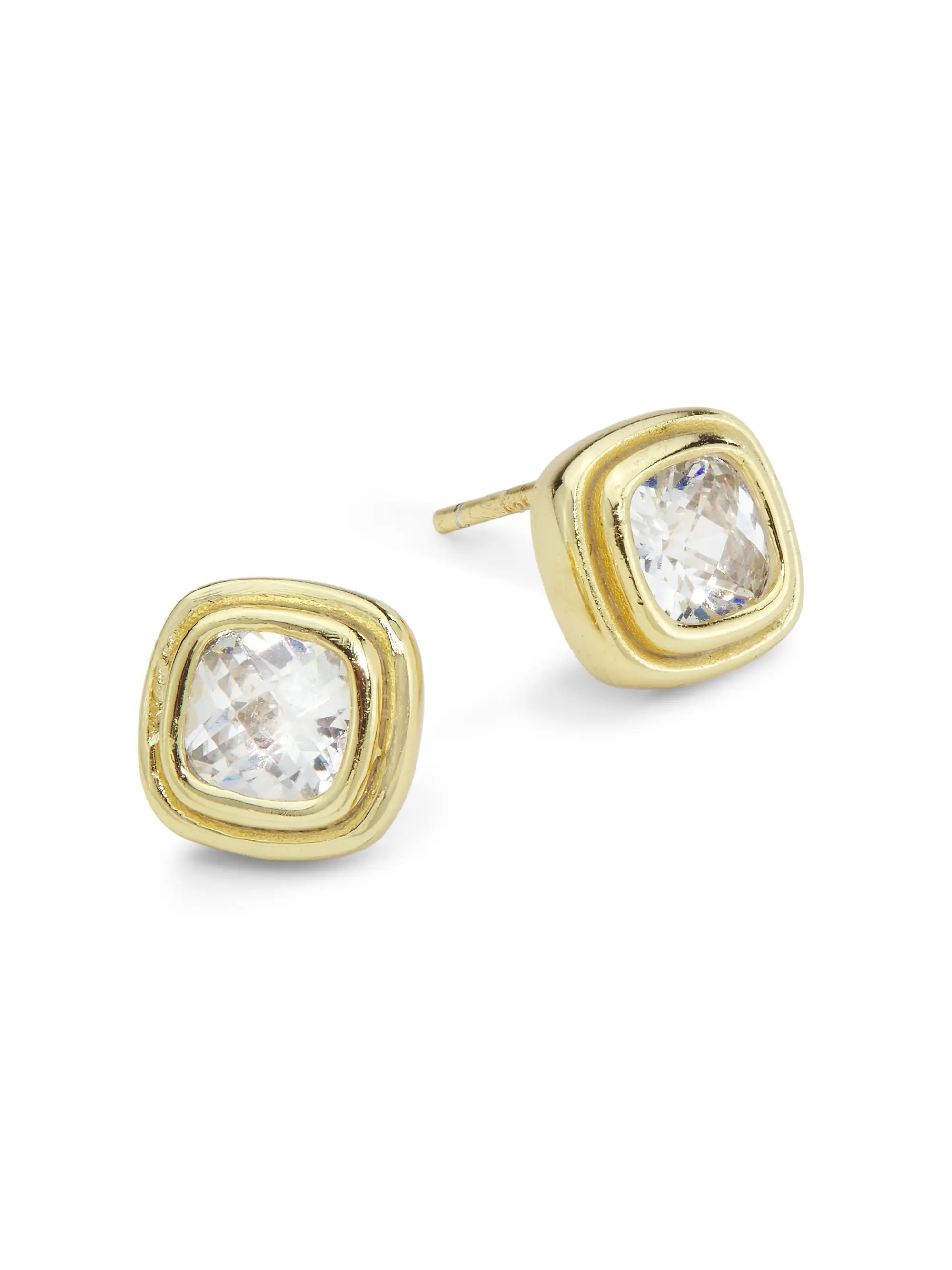 14K-Gold-Plated & Cubic Zirconia Cushion Stud Earrings | Saks Fifth Avenue