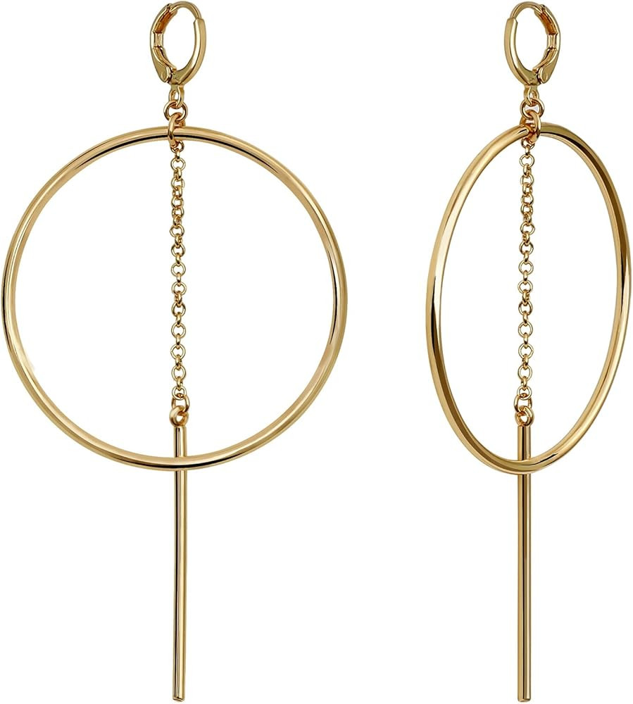 Dangle Hoop Earrings for Women, 14k Gold/Silver Plated High Polished Cute & Aesthetic Earrings fo... | Amazon (US)