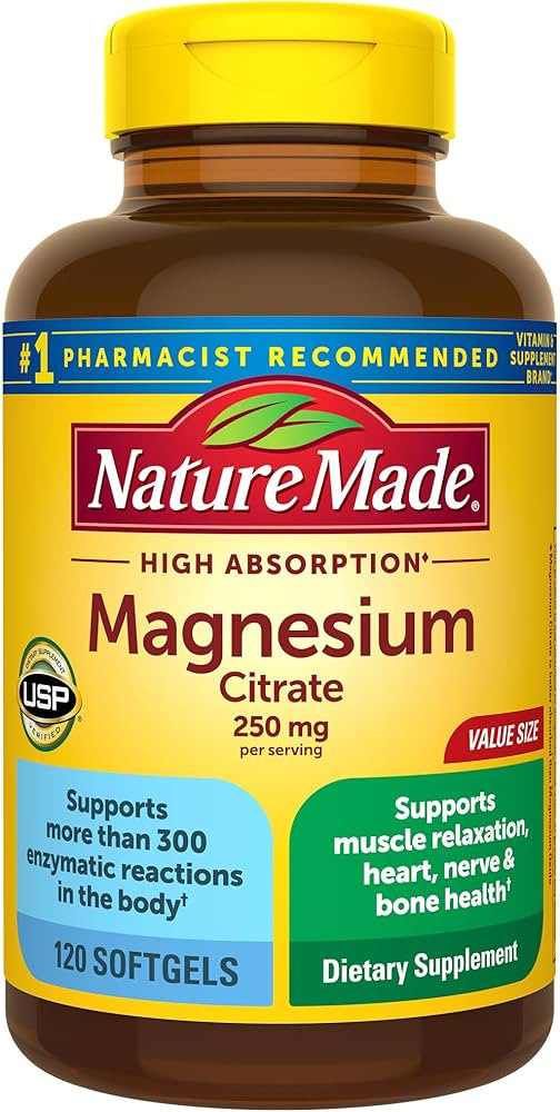 Nature Made Magnesium Citrate 250 mg per serving, Magnesium Supplement for Muscle, Nerve, Bone an... | Amazon (US)