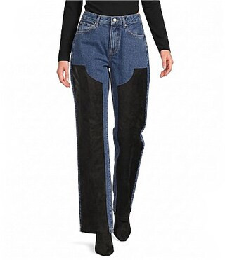 Gianni Bini Edie Suede Patch Straight Leg Denim Jeans -  25 | Dillard's