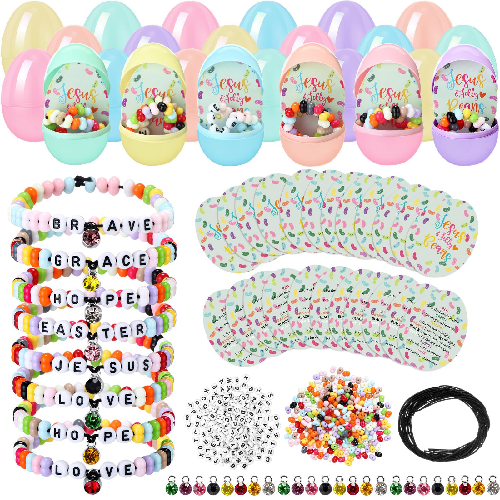 24 juegos de huevos de Pascua religiosos con cuentas coloridas y tarjeta de jalea de Jesús, puls... | Amazon (US)