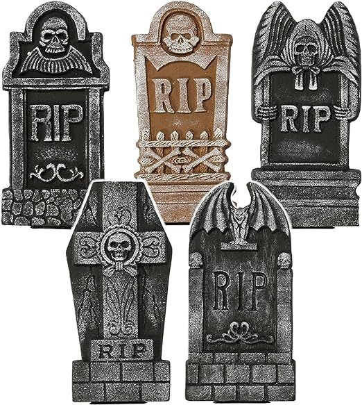 Halloween Tombstones Outdoor Foam, 5 Pcs Headstones for Cemetery Halloween RIP Graveyard Tombston... | Amazon (US)