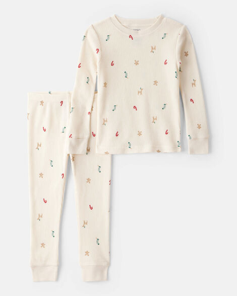 Toddler Mini Christmas Cotton Long-Sleeve Snug Fit 2-Piece Pajamas - White | Carter's Inc