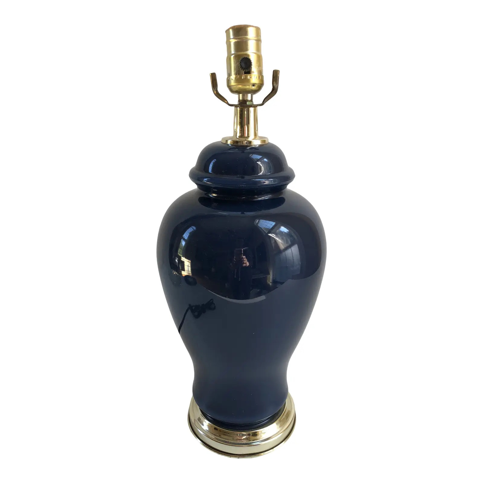 1970s Vintage Navy Blue Ginger Jar Table Lamp | Chairish