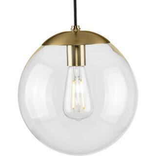 Progress Lighting Atwell 1-Light Brushed Bronze Clear Glass Globe Modern Medium Pendant Light P50... | The Home Depot