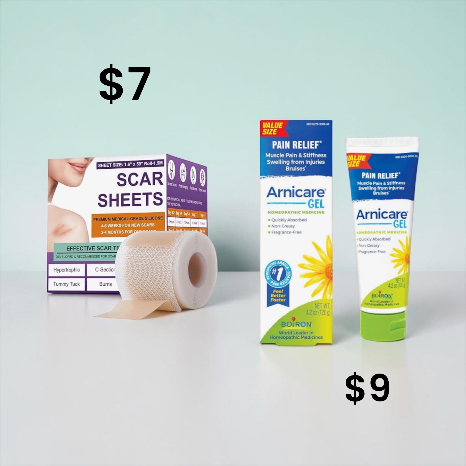 Scar sheets smooth and fade over time while arnica gel targets bruising and discoloration—together they’re the ultimate skin-repair duo for healing, calming, and restoring that fresh, even-skin look fast.

⸻

Hashtags:

#skincaredupe #healinghack #scarcare #arnicare #bruisecare #skinrepair #beautyhacks #glowingskin #affordableskincare #dupealert

⸻

30 words / with slashes:

healing / smoothing / fading / skinrepair / scarcare / bruisehelp / calming / restoring / evencomplexion / softskin / recoverymode / lightweight / soothing / glowback / texturefix / skincarehack / affordablebeauty / freshskin / confidenceboost