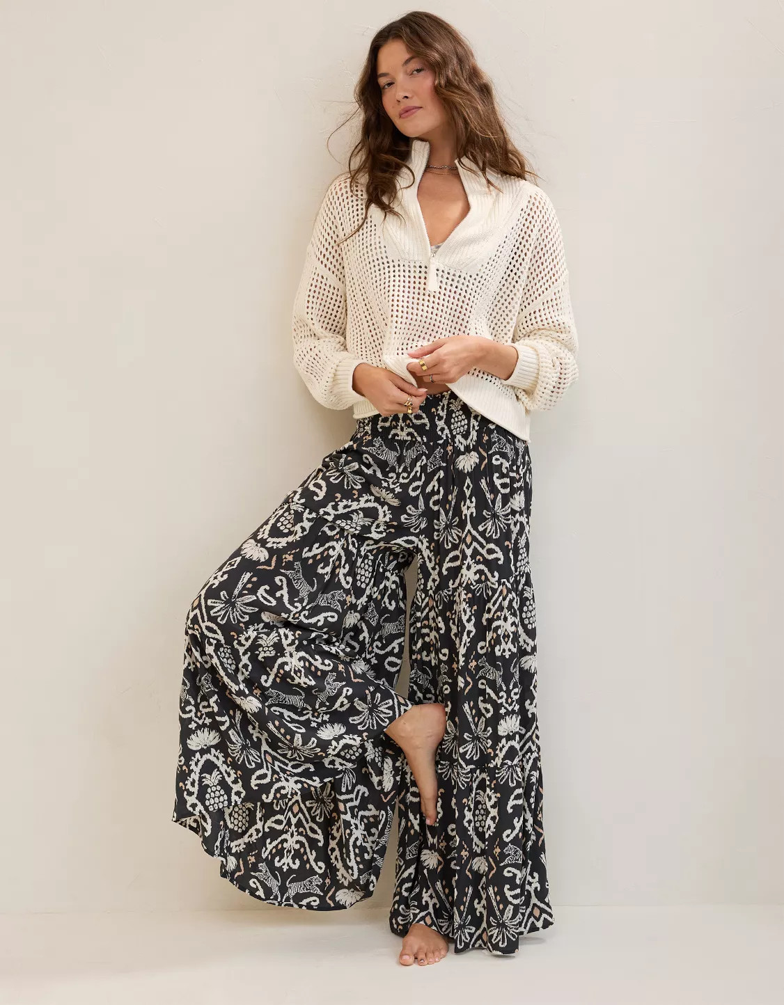 Aerie Crochet Quarter Zip Sweater | Aerie