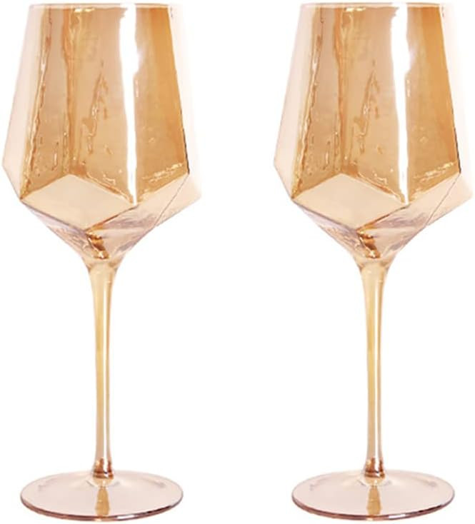 Vintage Amber Wine Glasses Set Of 2 Long Stem Wine Glasses Champagne Flutes Goblet Glass Lead-Fre... | Walmart (US)
