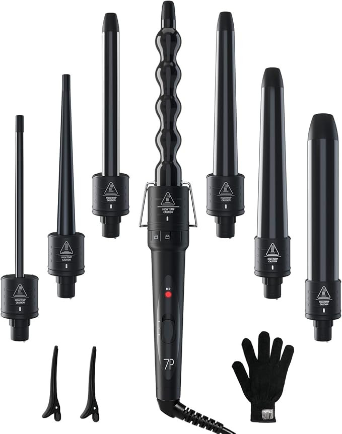 7 in 1 Curling Wand Set: Ohuhu Curling Iron Wand 7Pcs 0.35 to 1.25 Inch Interchangeable Ceramic B... | Amazon (US)