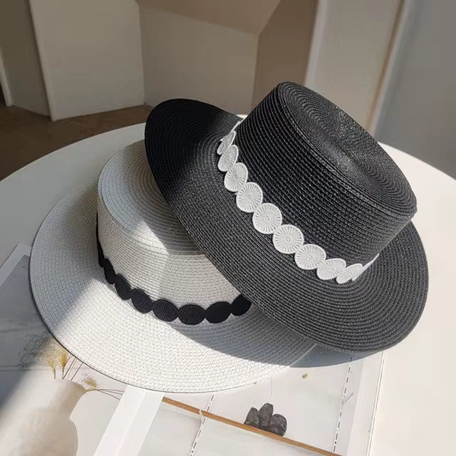 Fashion And Elegant Straw Hats Black And White Top Hat Female Summer Travel Sunscreen Beach Sun H... | AliExpress (US)