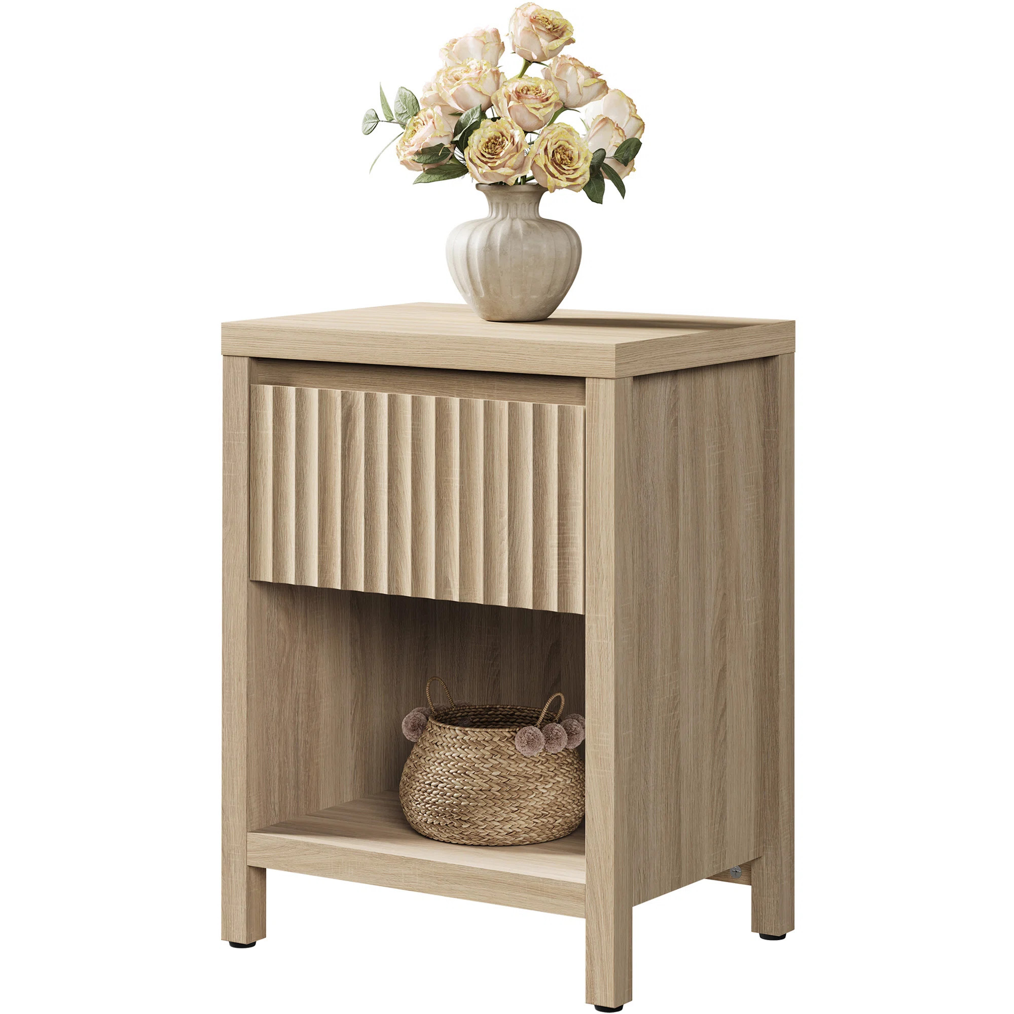 Modern Fluted 1-Drawer Nightstand With Open Shelf Storage | Wayfair North America