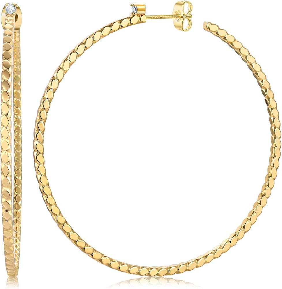 18K Gold Plated Sterling Silver Post Huge Hoops for Women Girls 60MM, 80MM, 100MM | Amazon (US)
