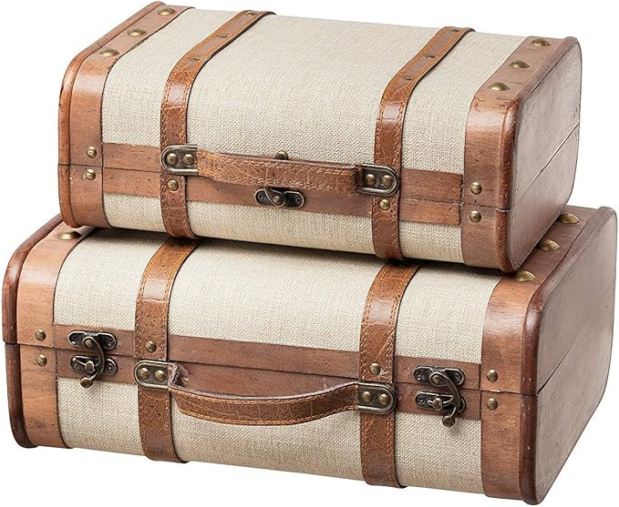SLPR Decorative Wooden Storage Chest - Set of 2 | Wood Trunk Suitcase with Straps (Beige) | Antiq... | Amazon (US)