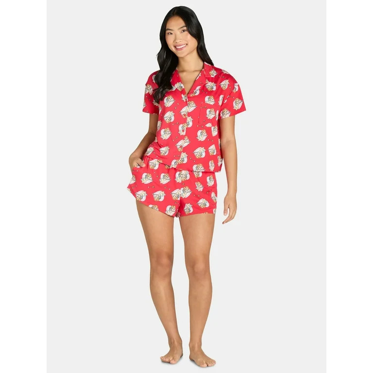 Women’s Valentine’s Day Print Shorty Notch Collar Pajama Set from Way to Celebrate, 2-Piece, ... | Walmart (US)