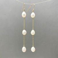 Three Pearl Drop Earrings - 14K Gold Fill, Rose Fill Sterling Silver Dainty Freshwater Pearls Elegant Bridal Jewelry Gift For Her | Etsy (US)