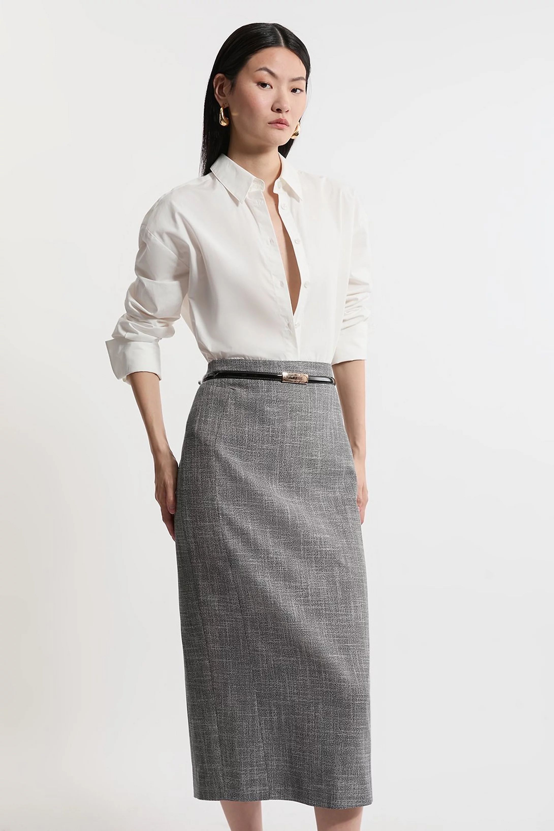 Midi Mono Textured Pencil Skirt | Karen Millen UK + IE + DE + NL