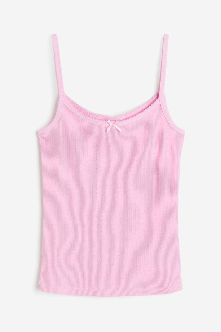 Picot-trimmed strappy top - Light pink - Ladies | H&M GB | H&M (UK, MY, IN, SG, PH, TW, HK)