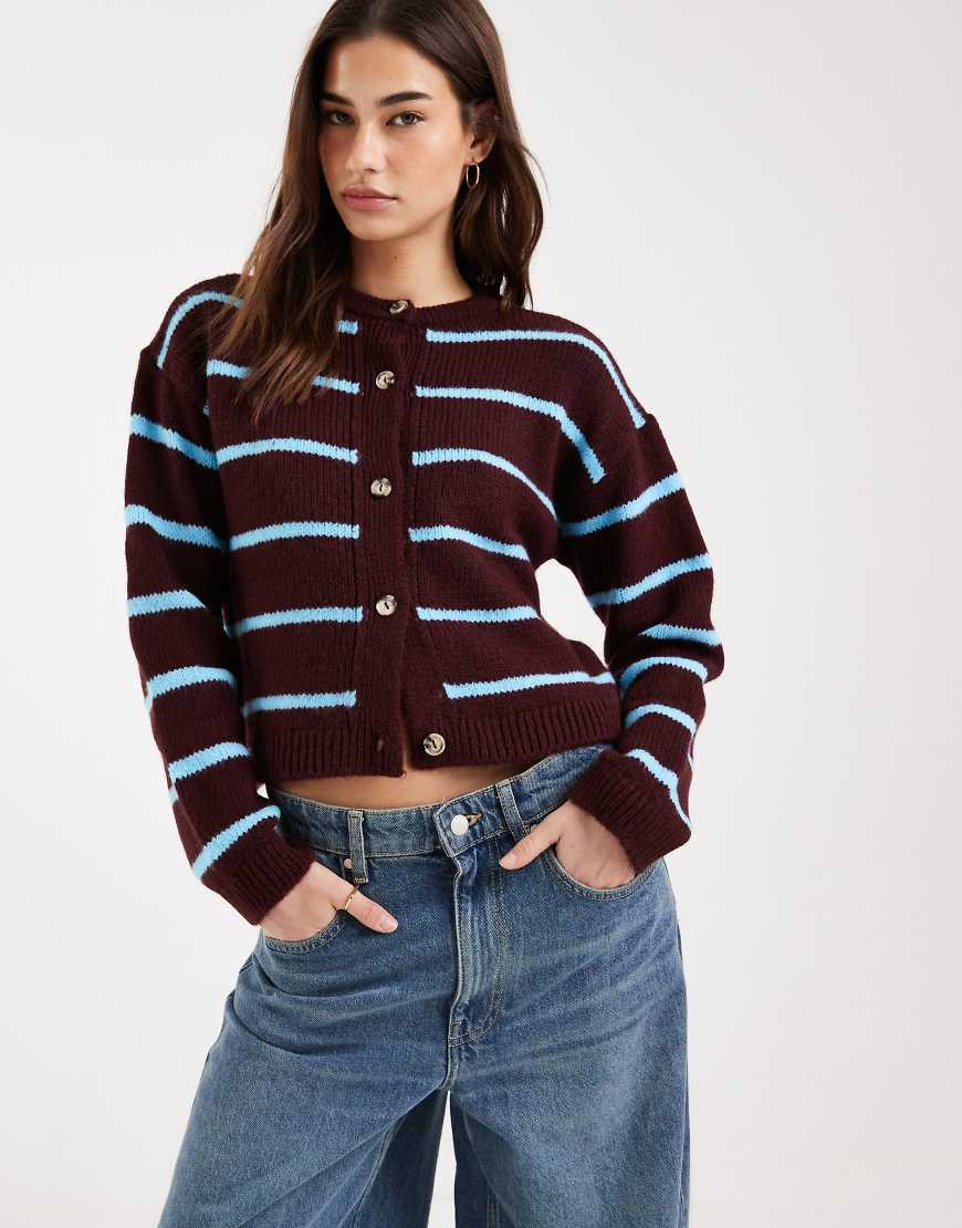 ASOS DESIGN knit brushed cardigan in plum and blue-Multi | ASOS (Global)
