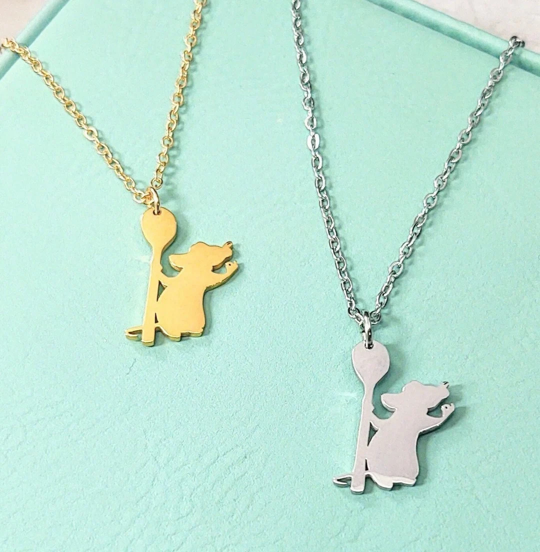 Remy Chef Anyone Can Cook Ratatouille Holding Spoon Necklace Layering Jewelry Gold, Stainless Ste... | Etsy (US)