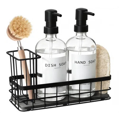 Hand And Dish Soap Dispensers, Kitchen Soap Dispenser Set With Sponge Holder, Brush Holder And Loofah Sponge, Countertop Sink Organizer Accessories | Wayfair North America