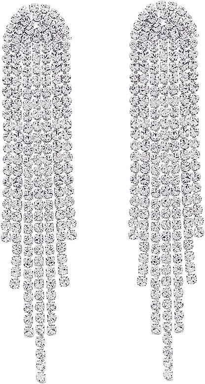 Sparkling Rhinestone Crystal Tassel Earrings for Women Gold/Silver Chandelier Fringe Statement Da... | Amazon (US)