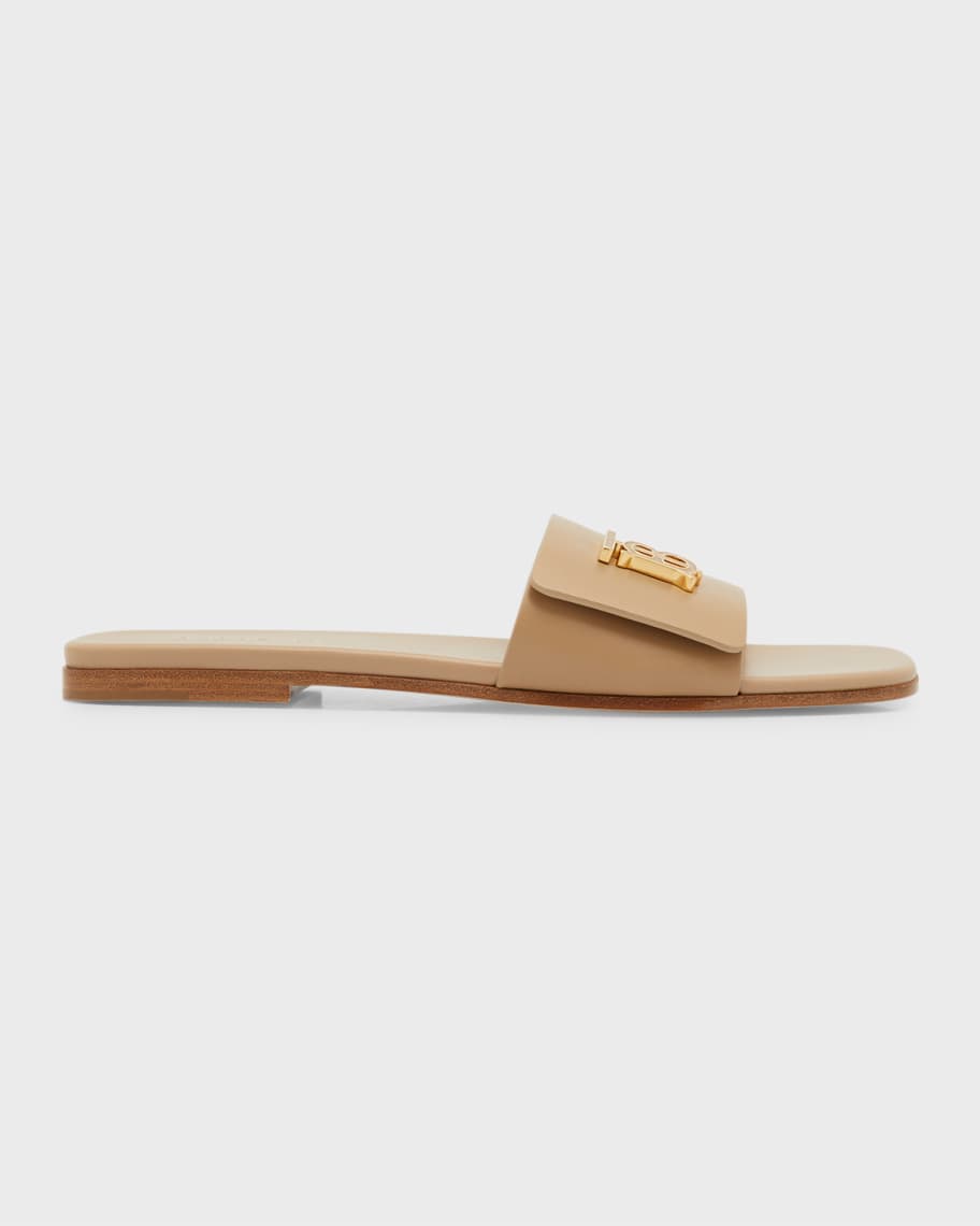 Burberry TB Sloane Leather Slide Sandals | Neiman Marcus