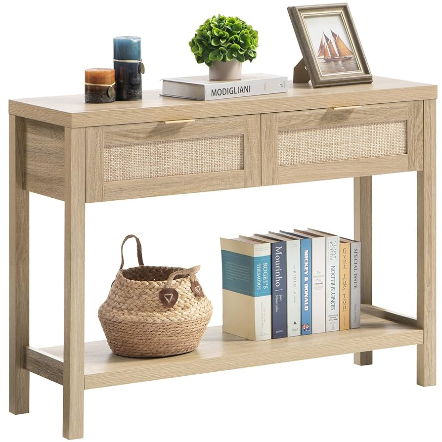 SICOTAS Rattan Console Table for Entryway - Boho Entryway Table with Storage and Drawers, Small E... | Amazon (US)