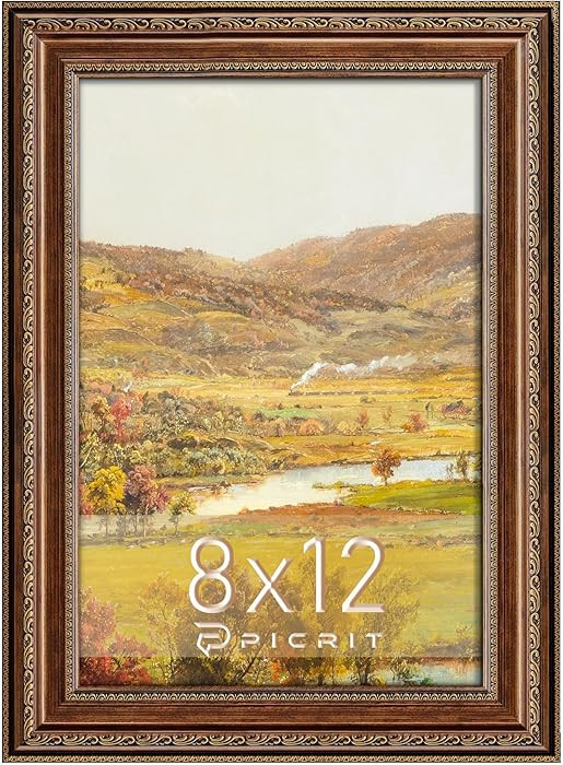 Picrit 8x12 Antique Gold Bronze Victorian Picture Frame, 2.75 Inch Wide Ornate Border, Tempered G... | Amazon (US)