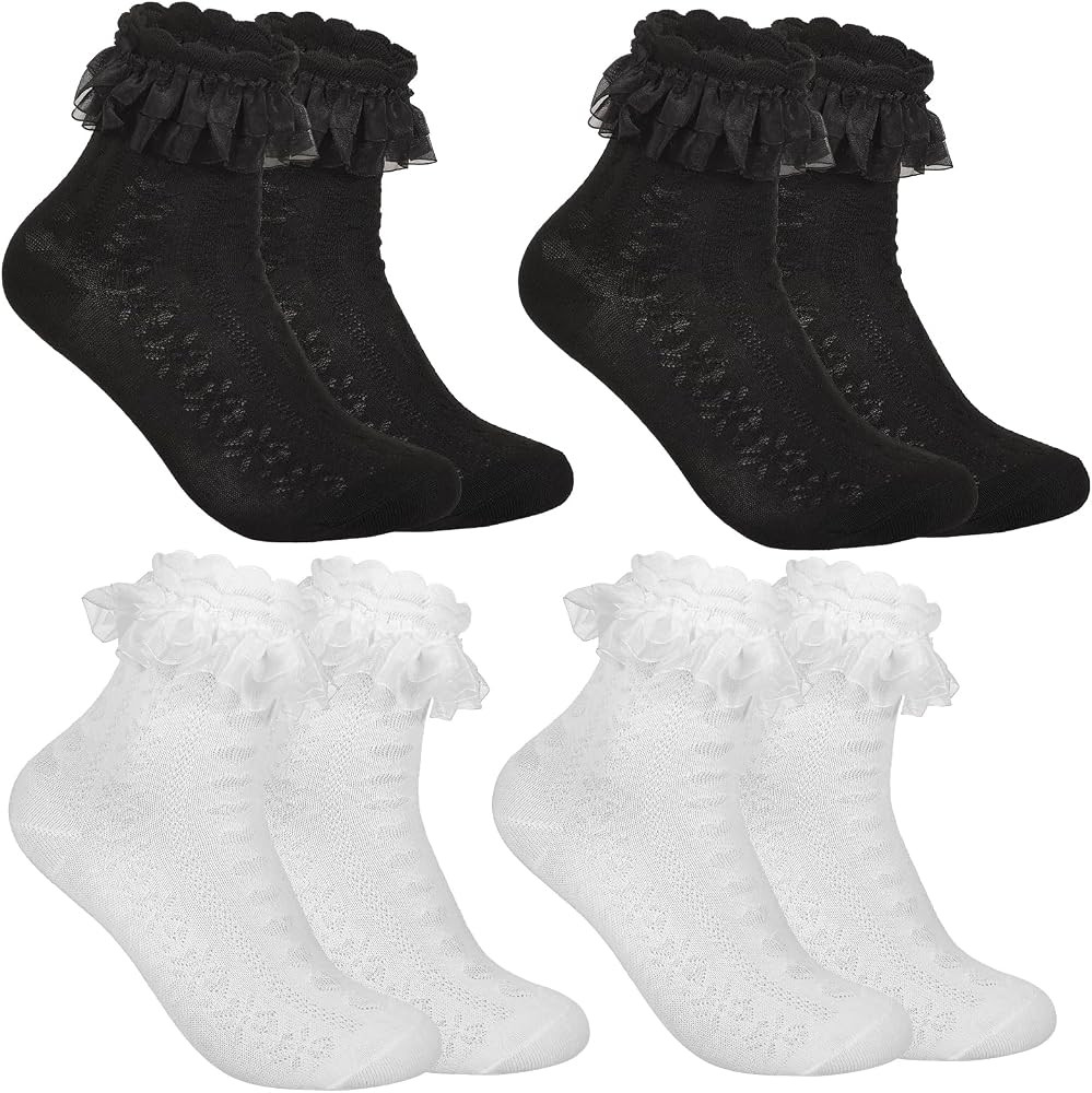 Women's Ruffle Socks - Mid-Calf, Lace Ruffle Frilly Comfortable Cotton Princess Socks | Amazon (US)