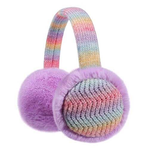 BAOPLAYKIDS Rainbow Winter Ear Muffs for Kids Warm Furry Knit Girls Earmuffs Boys Plush Toddler Ear Warmers Outdoor Ear Covers 3-15 Years Purple | Amazon (US)