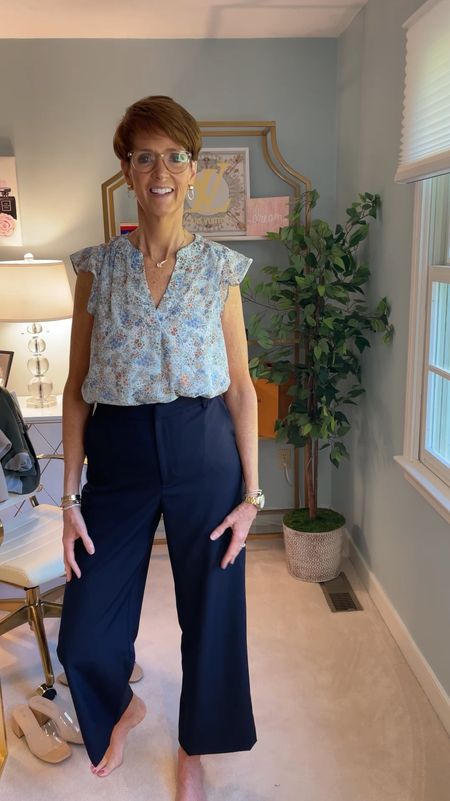 New in from Gibsonlook. Perfect for the office. Blue floral top with flutter shoulders in a size small paired with navy flat from trousers in a size medium.

Hi I’m Suzanne from A Tall Drink of Style - I am 6’1”. I have a 36” inseam. I wear a medium in most tops, an 8 or a 10 in most bottoms, an 8 in most dresses, and a size 9 shoe. 

Over 50 fashion, tall fashion, workwear, everyday, timeless, Classic Outfits

fashion for women over 50, tall fashion, smart casual, work outfit, workwear, timeless classic outfits, timeless classic style, classic fashion, jeans, date night outfit, dress, spring outfit, jumpsuit, wedding guest dress, white dress, sandals

#LTKWorkwear #LTKFindsUnder100 #LTKOver40