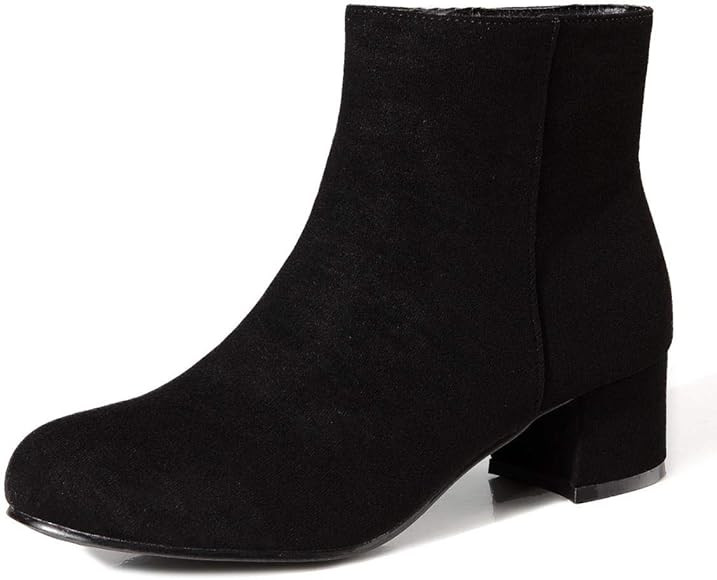 CAMSSOO Women's Ankle Boots Low Mid Block Heel Slip On Side Zippers Round Toe Suede Short Booties | Amazon (US)