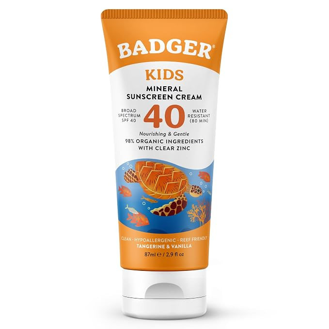 Badger Kids Mineral Sunscreen Cream SPF 40, 98% Organic Ingredients, Zinc Oxide Sunscreen for Kid... | Amazon (US)