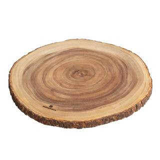 Wood Brown Serving Board, Acacia wood, round, 18 in. x 15 in. x 1 in. | The Home Depot