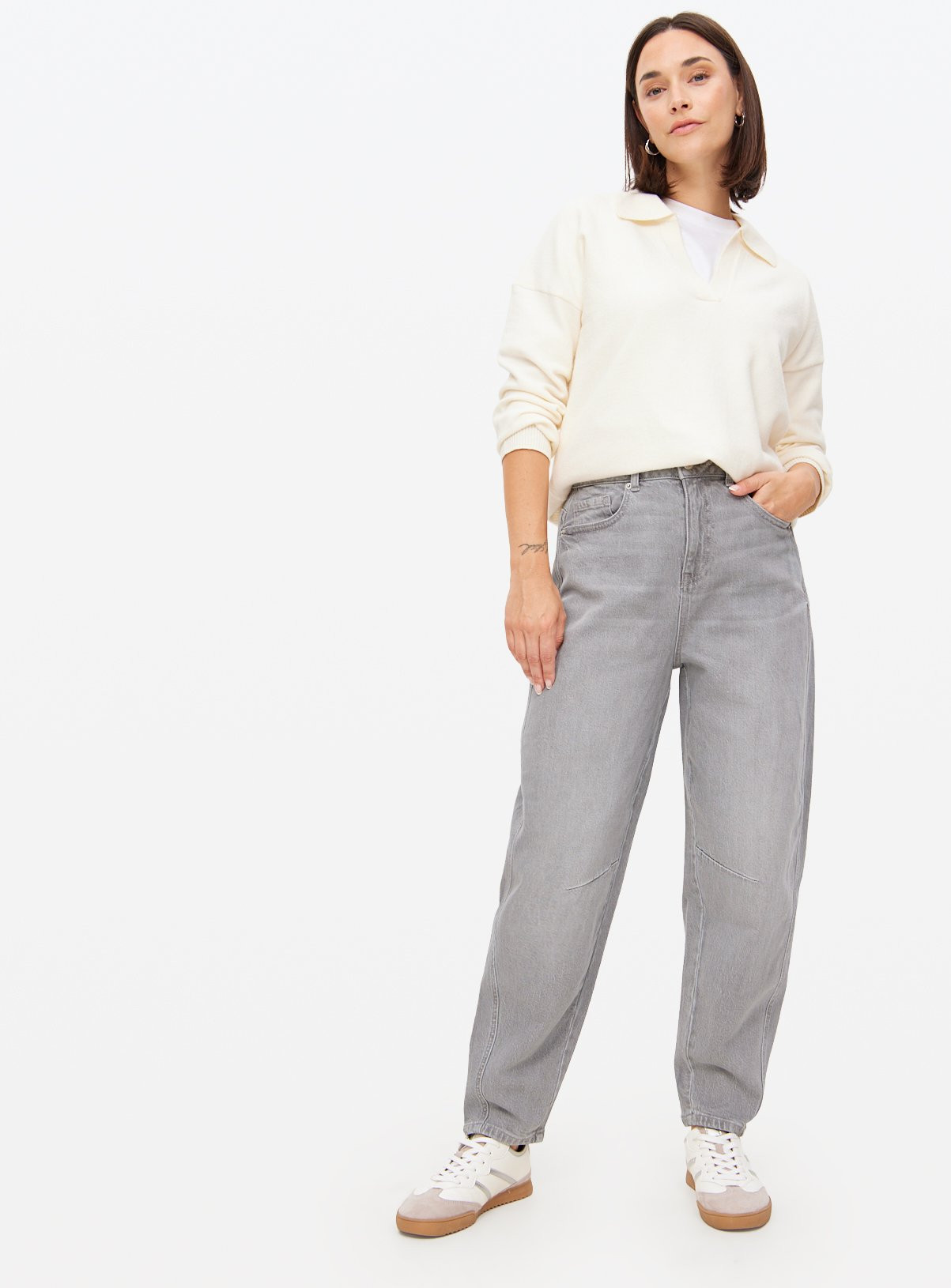 Grey Barrel Leg Denim Jeans | Tu Clothing